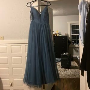 Revelry Penelope bridesmaid dress in dusty blue tulle